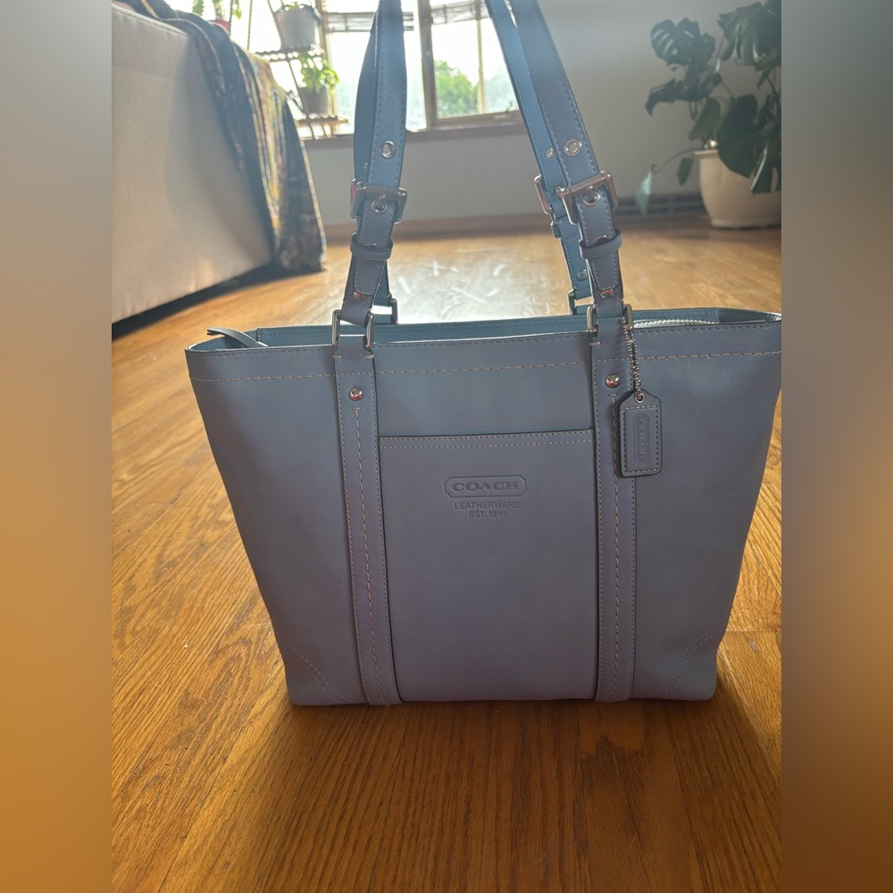Coach Blue Tote Bag with Structured Design and Double Handles